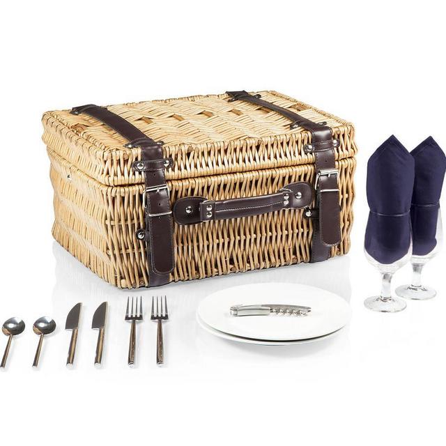 Navy Woven Picnic Basket, Set for 2