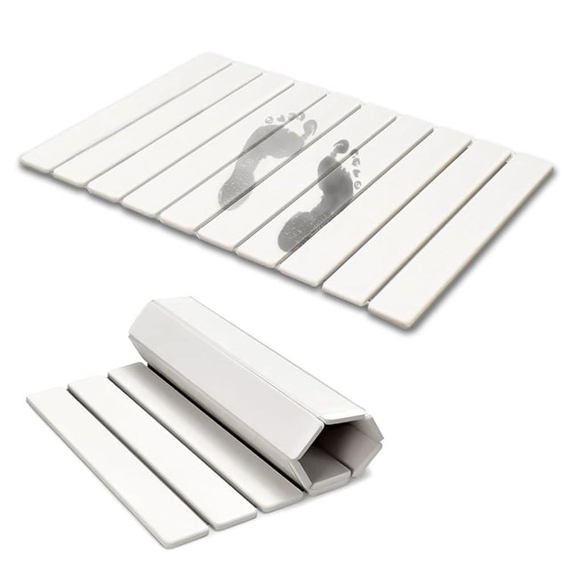 Foldable Stone Bath Mat, 23.6x15.5 Inch Super Absorbent Diatomaceous Earth Mat, Non-Slip Quick Drying and Easy to Clean for Bathroom, White