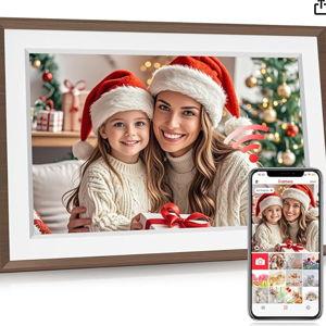 Frameo 10.1" Digital Picture Frame, Smart WiFi Digital Photo Frame with 1280x800 HD IPS Touch Screen 32GB Storage Auto-Rotate Wall Mounted, Share Photos/Videos Remotely(Brown&White)