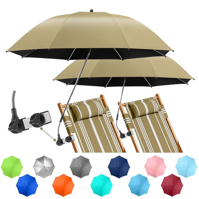 NBtoUS 2 PACK Beach Umbrella with Clamp, 360 ° Adjustable Umbrellas for Chair, UPF50+ Umbrella for Beach Chair, Patio Chair, Wheelchair, Camping Chair, Golf Carts (Chair Not Included)