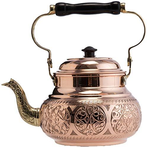 (2 Variations) DEMMEX 2017 Hammered Copper Tea Pot Kettle Stovetop Teapot, 1.6-Quart (Engraved Copper)