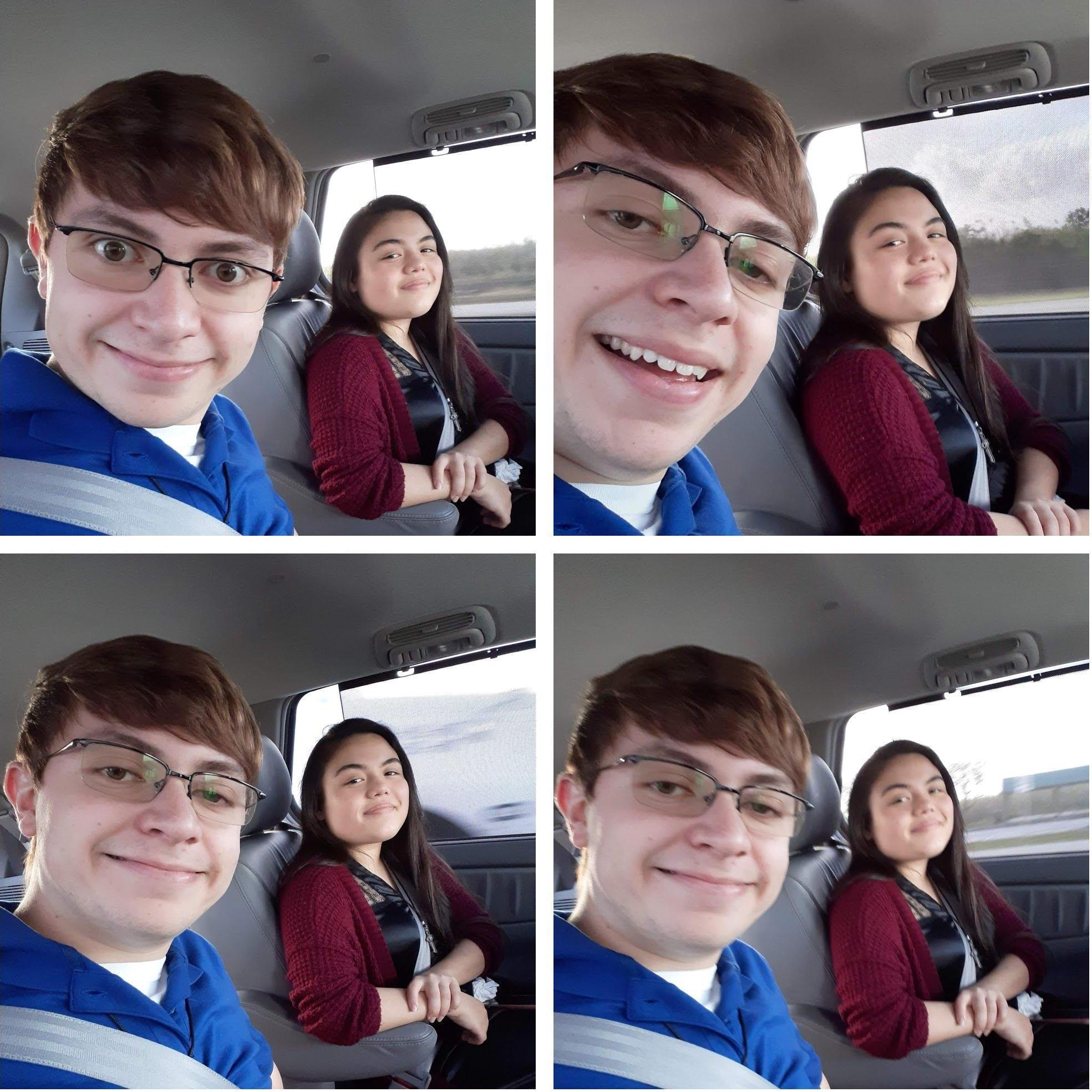 This was Victor and Dominique on the way to Miami for Thanksgiving. Victor was driving.