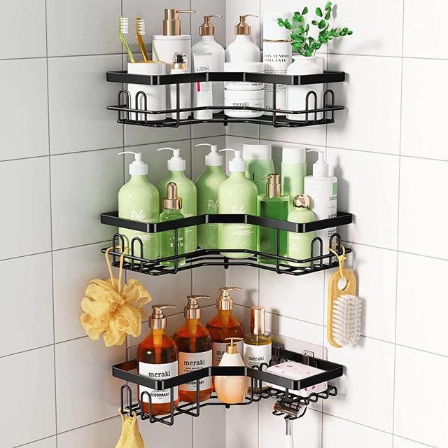 Sakugi Shower Caddy - 3 Piece Set, Corner Shower Shelves with Hooks 