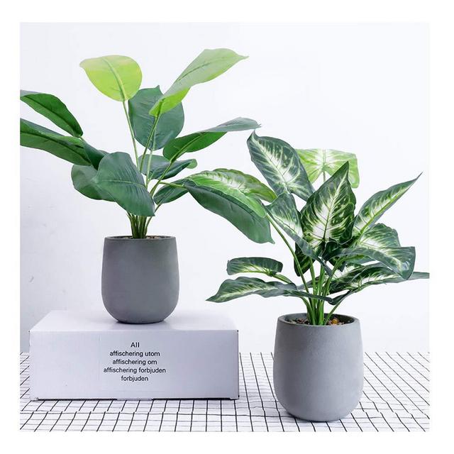 U'Artlines Artificial Plastic Mini Plants Topiary Shrubs Fake Plants with Gray Pot for Bathroom,House Decorations (2pcs, 2 Style)