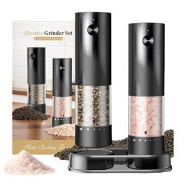 Electric Salt and Pepper Grinder Set - Rechargeable Automatic Salt and Pepper Shakers, Kitchen Appliances with External Adjustable Coarseness, Larger Hopper for Cooking, Home Gifts(2 Pack,Black/Black)