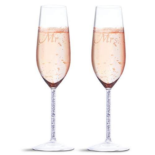 Juvale 2 Piece Set Wedding Champagne Toasting Flutes - Engraved Mr. and Mrs. Glasses