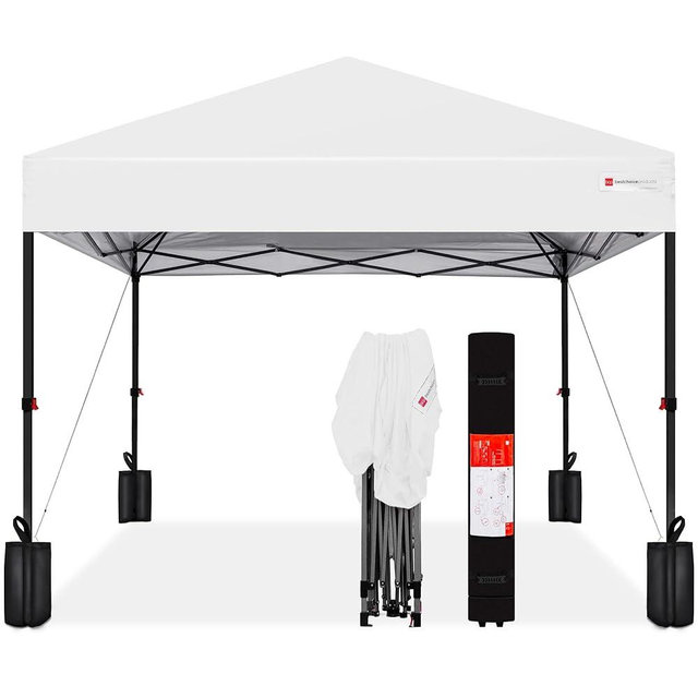Best Choice Products 12x12ft 1-Person Setup Pop Up Canopy Tent Instant Portable Shelter w/ 1-Button Push, Case, 4 Weight Bags - White