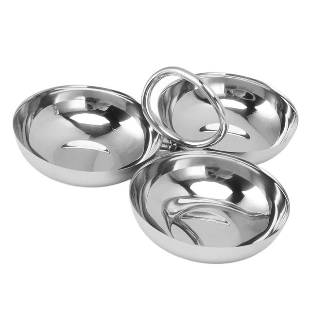 Fdit Snack Bowl Fruit Plate, 3 in 1 Portable Stainless Steel Fruit Plate for Candy for Home for Barbecue for Fruit (12)