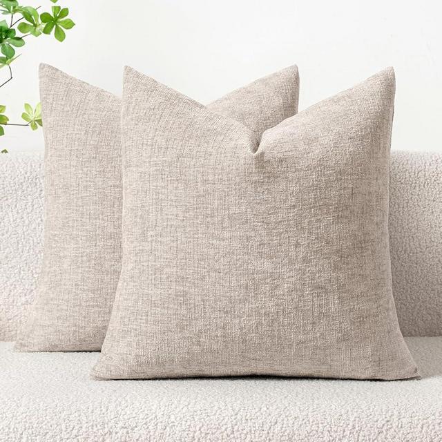 MIULEE Pack of 2 Couch Throw Pillow Covers 18x18 Inch Soft Light Brown Chenille Pillow Covers for Sofa Living Room Solid Dyed Pillow Cases