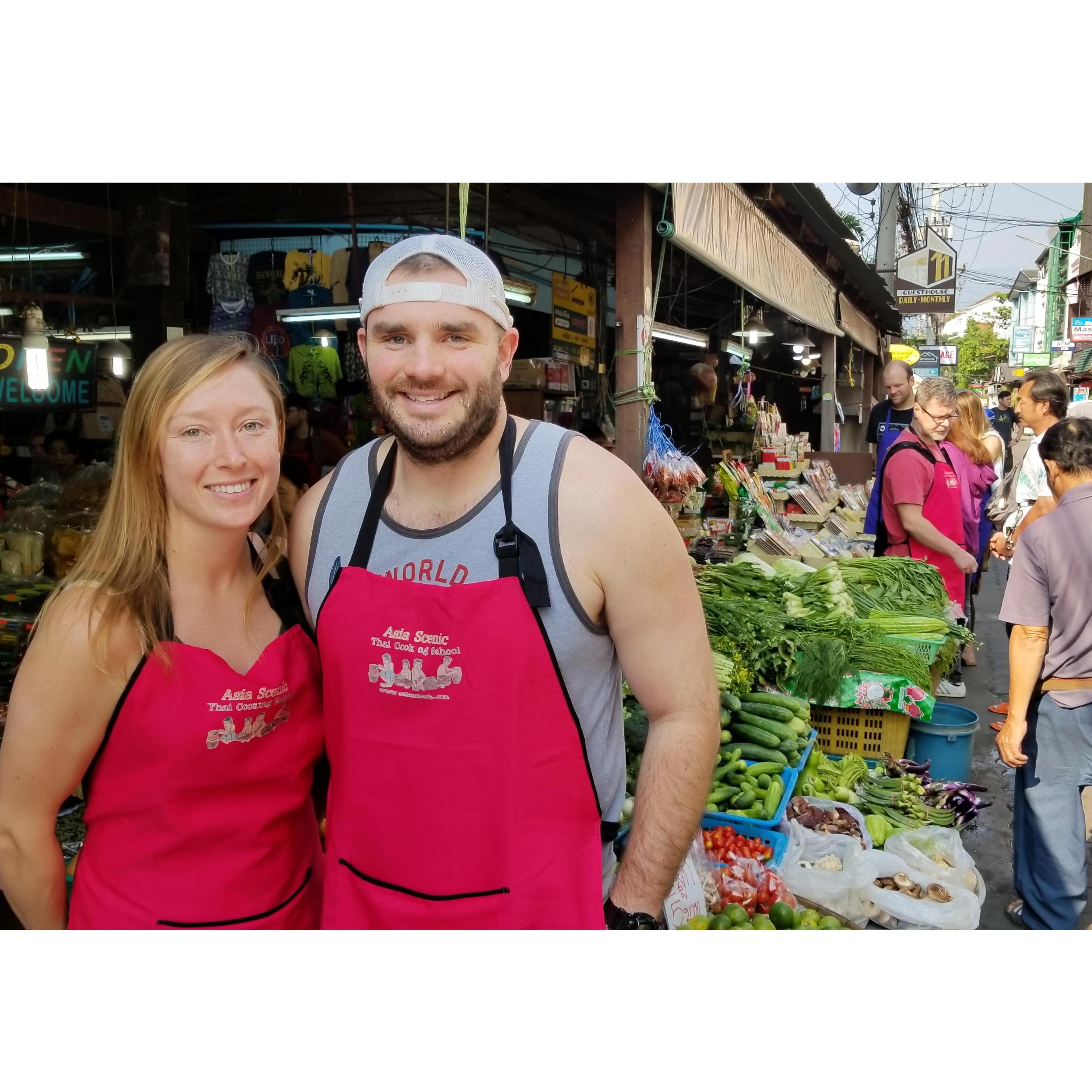 At the market in Chang Mai for our cooking class.