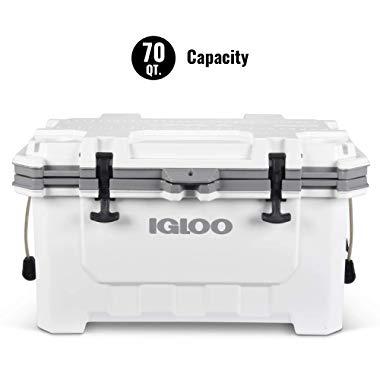 Igloo IMX 70 Quart Cooler with Cool Riser Technology, Fish Ruler, and Tie-Down Points - Heavy-Duty Marine Ice Chest (White)
