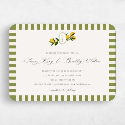 Green Rounded Wedding Invitation - Limone Landscape
