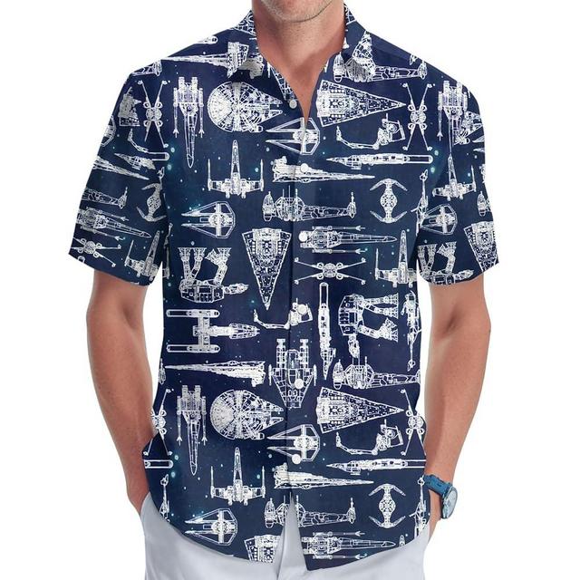 99TIMORO Star Movie Men's Button Shirt, Space War Movie Hawaiian Shirt, Holiday Summer Beach Short Sleeve Shirt for Men Women