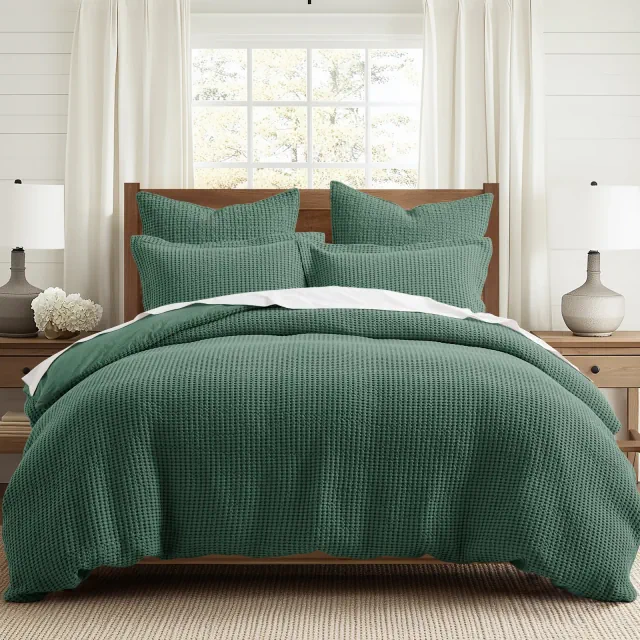 Mills Waffle Forest Green King Duvet Set - Levtex Home