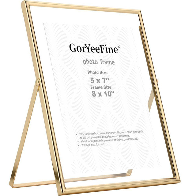 Gold 8x10" Floating Picture Frame Fits(5x7'',6x8"&7x9") Photos Adjustable TabletopShelf Display Premium Gift picture frame 5x7'' for Wedding,Thanksgiving,Christmas Home & Office Decor