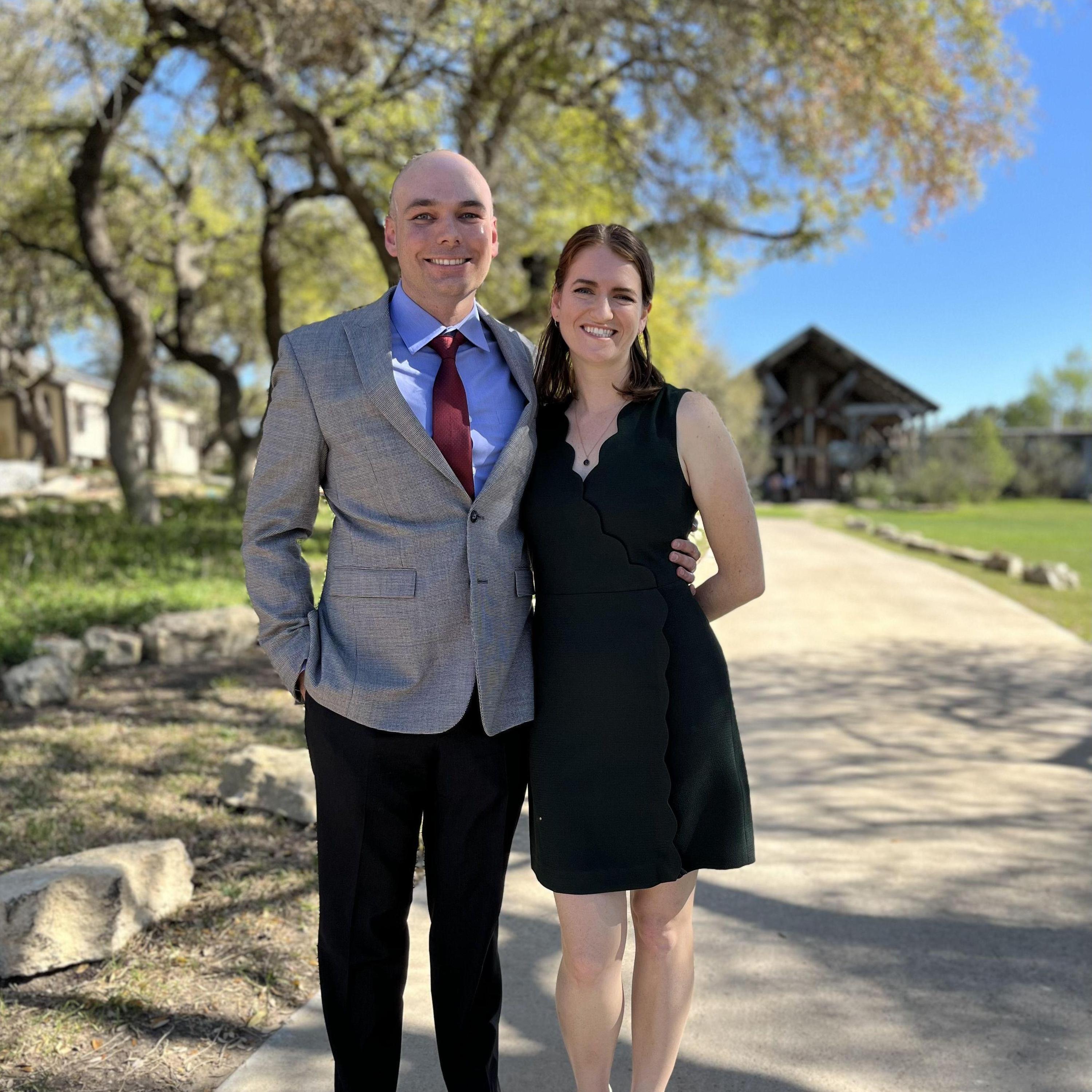 Dressed up to celebrate the wedding of Emily Mente and Eric Batiste in Dripping Springs.