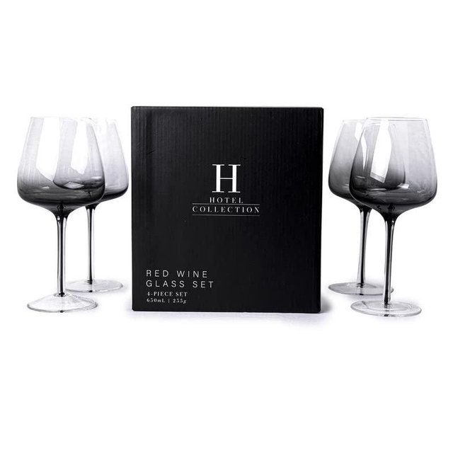 Hotel Collection Smoke Stem Red Wine Glasses | Stylish Tinted Long Stem Wine Glasses with A Wide Mouth for Enhancing the Body, Flavor, and Aroma of Red Wine | 4 Glasses