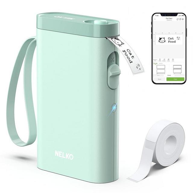 Nelko Label Maker Machine with Tape, P21 Portable Bluetooth Label Printer, Wireless Built-in Cutter Sticker Maker Mini Label Makers with Multiple Templates for Organizing Storage Office Home, Green