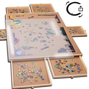 Rotating Puzzle Board with Drawers and Cover - Sturdy Jigsaw Puzzle Table with 6 Drawers 26" x 35" - Portable Puzzles Boards with Lazy Susan, Wooden, Spinning Puzzles Accessories
