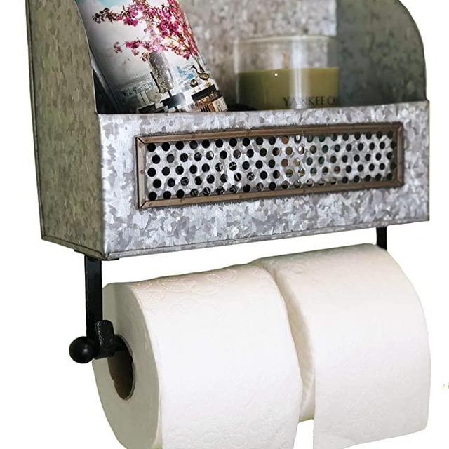 Autumn Alley Industrial Farmhouse Wall Mounted Galvanized Paper Towel Holder with Shelf