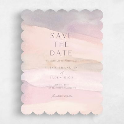 Pink Scalloped Wedding Save the Date - Povera Portrait