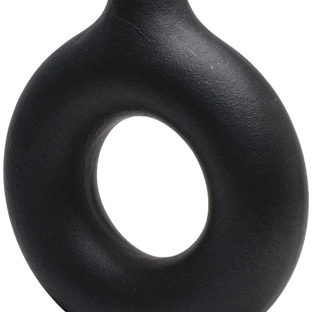 CEMABT Black Donut Vase Hollow Ceramic Vase for Flowers Handmade Minimalist Boho ins Style Modern Home Decor for Wedding Dinner Table Party Living Room Office Bedroom
