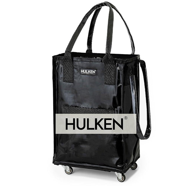 HULKEN (Small, Black) Reusable Grocery Bag On Wheels, Shopping Trolley, Rolling Tote, Zipper Closure, Lightweight, Carries Up to 66 lb, Folds Flat