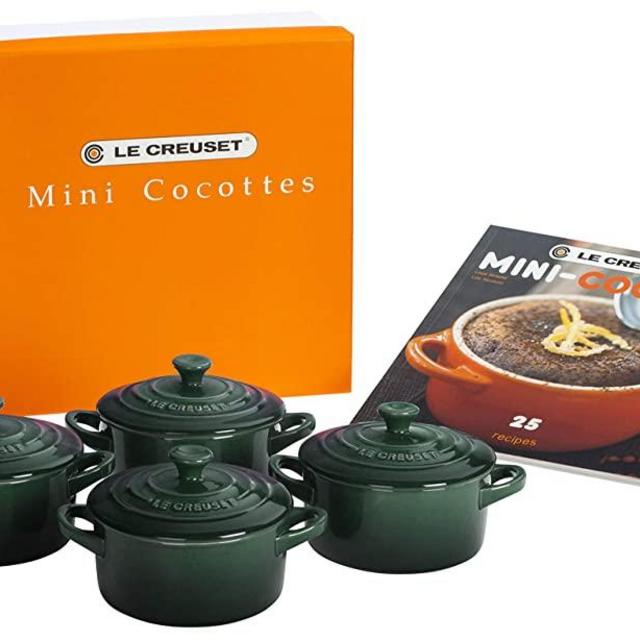 Le Creuset Stoneware Set of 4 Cocottes w/ Mini-Cocotte Cookbook, 8-Ounce Each, Artichaut