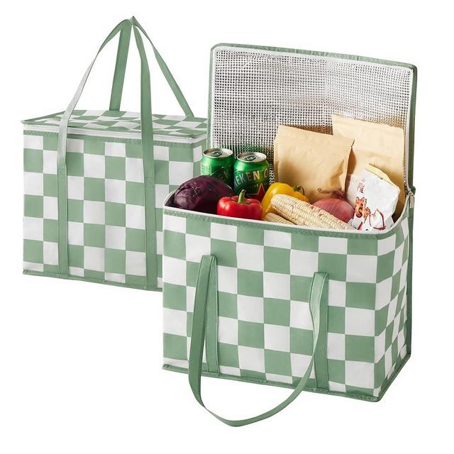 Ohocut Checkered Insulated Grocery Bags 2 Pack, Checkerboard Cooler Shopping Bags for Groceries, Insulated Bags for Food Delivery