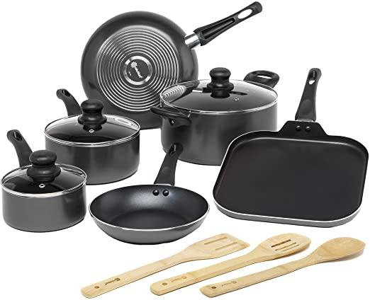 Ecolution Easy Clean Non-Stick Cookware, Dishwasher Safe Pots and Pans Set, 12 Piece, Black