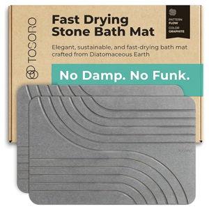 TOSORO 2 PCS- Stone Bath Mat Diatomaceous Earth Shower Mat Non-Slip Super Absorbent Diatomite Stone Bath Mats for Bathroom Floor Quick Drying Natural Easy to Clean (23.5 x 15) - Graphite