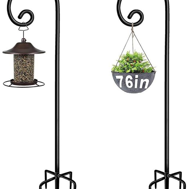 Artigarden Outdoor Shepherd Hooks 76 inch Tall for Bird Feeder (2 Packs), Adjustable Metal Garden Poles for Hanging Plants Solar Light Lantern, Bright Black