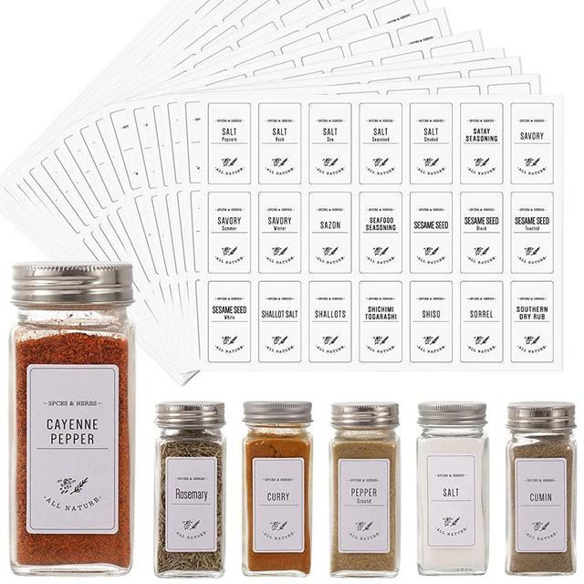 Aozita White 399 Printed Spice Jar Labels Stickers, Extra Write-on Labels for DIY, Farmhouse Waterproof Spice Labels for Spice Containers, Glass, Mason Jars (Don't Include Jars)