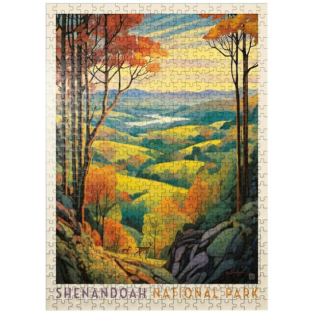 MyPuzzle Shenandoah National Park: Rolling Hills, Vintage Poster - Premium 500 Piece Jigsaw Puzzle for Adults