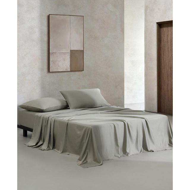 Calvin Klein Organic Earth Solid Cotton Sateen 300 Thread Count 4 Piece Sheet Set, King