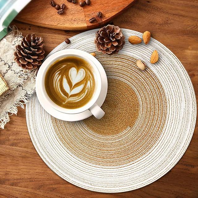 YIGEYIGE Round Placemats Set of 4,The Place Mats is Suitable for Holiday Parties,Family Gatherings and Daily Use,14.2''(Coffee)