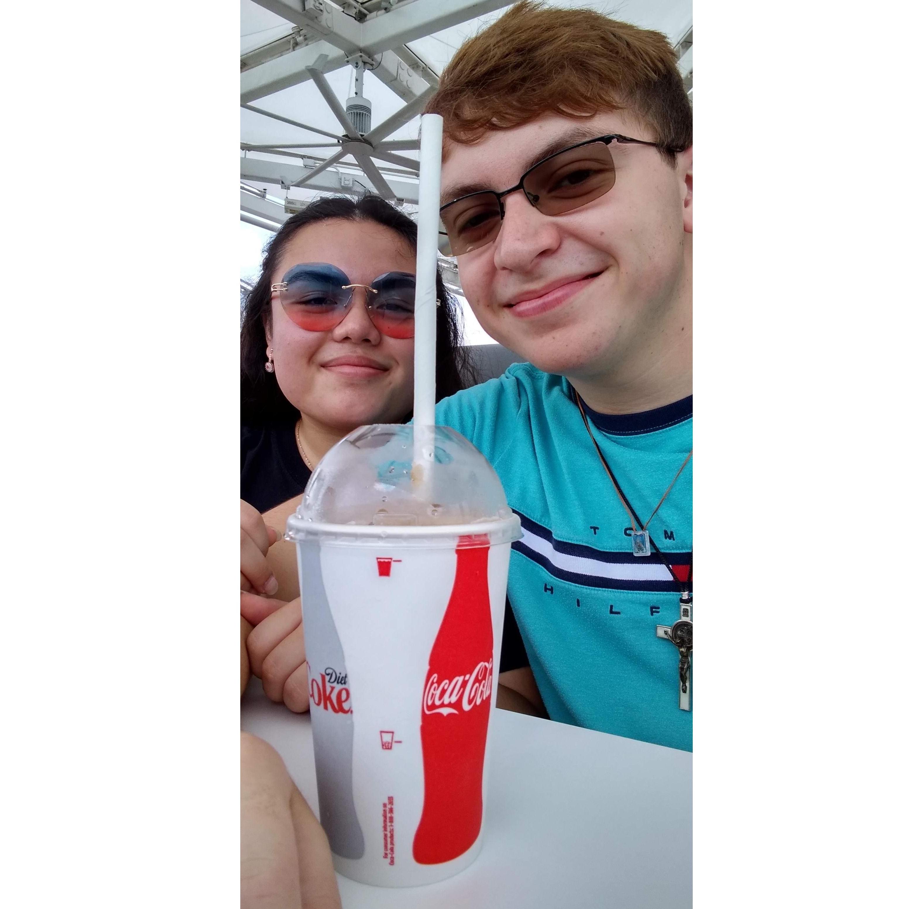 Dominique and Victor taking a pic at the Coca Cola thing at Disney Springs. They had a Coke flavored Icee. Sure, they could have gotten a rare or cool drink, but why risk it?