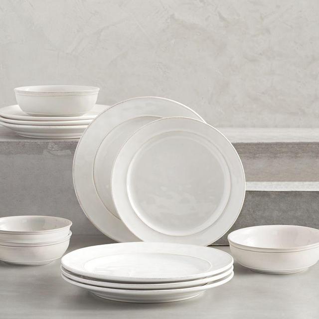 Cambria Stoneware 12-Piece Dinnerware Set, 10 3/4" Dinner Plate with Soup Bowl - Stone