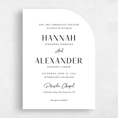 White Half arch Wedding Invitation - Milford Portrait