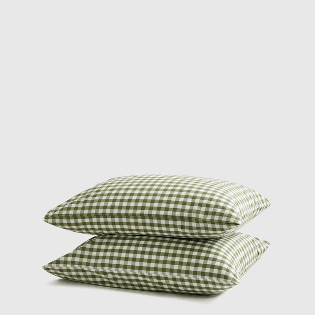 Classic Organic Percale Gingham Pillowcase Set in Olive