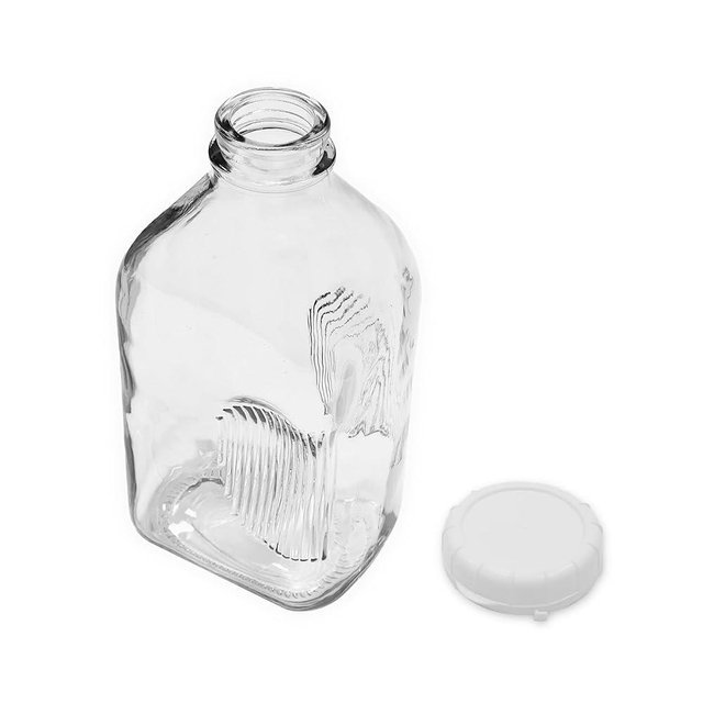 Glass Beverage Jug, 64 oz, Clear, Wide Mouth with Groove Handle and Airtight Lid (1pc)