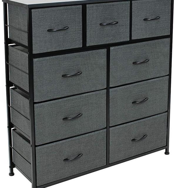 Sorbus Dresser with 9 Drawers - Furniture Storage Chest Tower Unit for Bedroom, Hallway, Closet, Office Organization - Steel Frame, Wood Top, Easy Pull Fabric Bins (9 Drawers, Black)