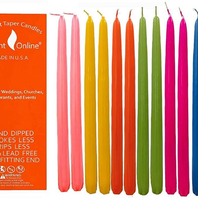 D'light Online Elegant Seasonal Summer Taper Candles Premium Quality- Unscented, Hand-Dipped, Dripless and Smokeless - Set of 12 (10 Inch, Carnival)