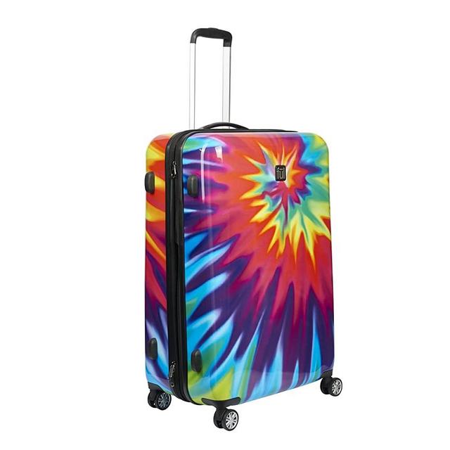 ful Tie-Dye Swirl Rolling Suitcase, Hardside Travel Luggage with Spinner Wheels, 28 Inches, Rainbow
