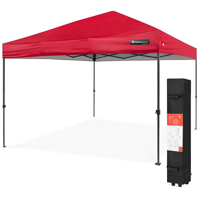 Best Choice Products 10x10ft 1-Person Setup Pop Up Canopy Tent Instant Portable Shelter w/ 1-Button Push, Straight Legs, Wheeled Carry Case, Stakes - Red