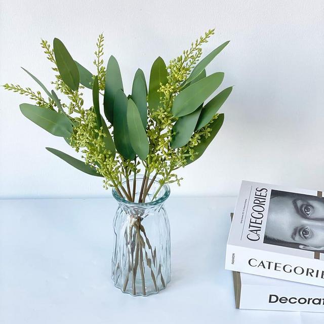YalzoneMet RUZUQE 8 Pcs 15 inchArtificial Eucalyptus Leaves Real Touch Fake Spray Faux Latex Greenery Plants for Indoor Home Decor Outdoor