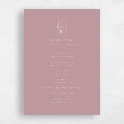Dusty Rose, Pink Wedding Program - Arum
