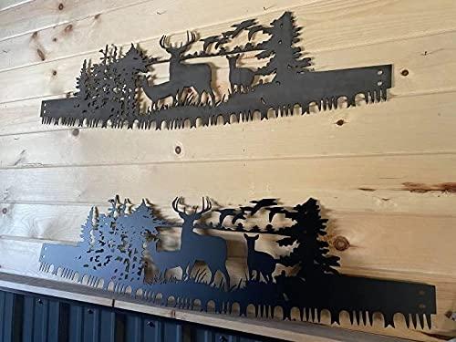 BGYVNU Wildlife Scene Cross Cut Saw-Wall Decor, Father's Day Unique Gift Metal Art Tree Wall Decor, Rustic Look Hanging Ornament