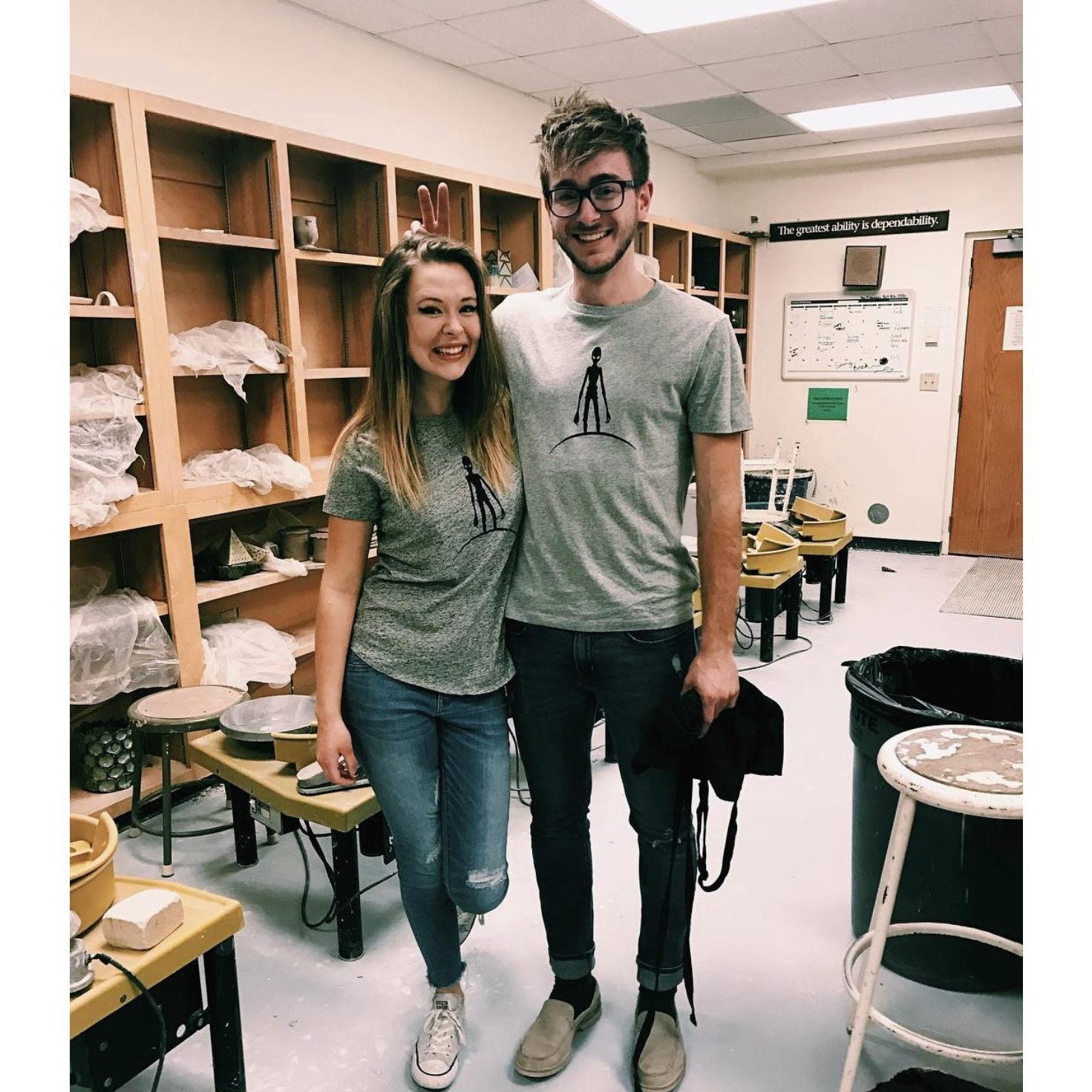 Nathan screenprinted all the time. He made these matching shirts for us!