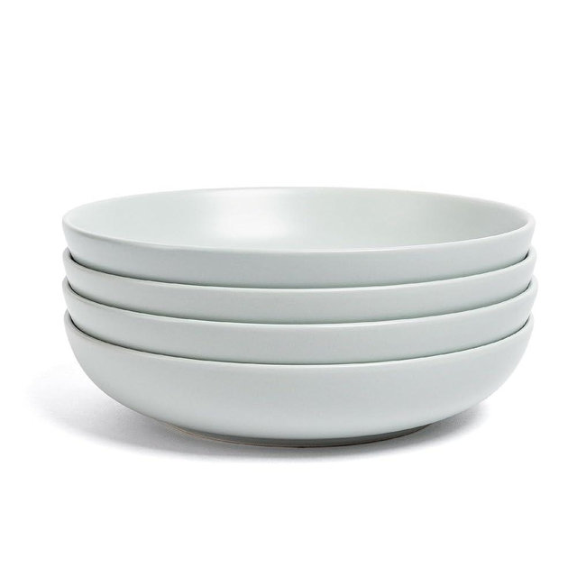 over&back Coupe Dinner Bowl Set - Stoneware Dishes - Comes with 4 Dinner Bowls - Easy-to-Stack All-Occasion Place Settings - 8.5" x 8.5" x 1.8" - 30oz - Semi-Matte Fog Blue